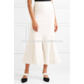 Nova Moda Branco Stretch-knit Saia Midi DEM / DOM Fabricação Atacado Moda Feminina Vestuário (TA5163S)